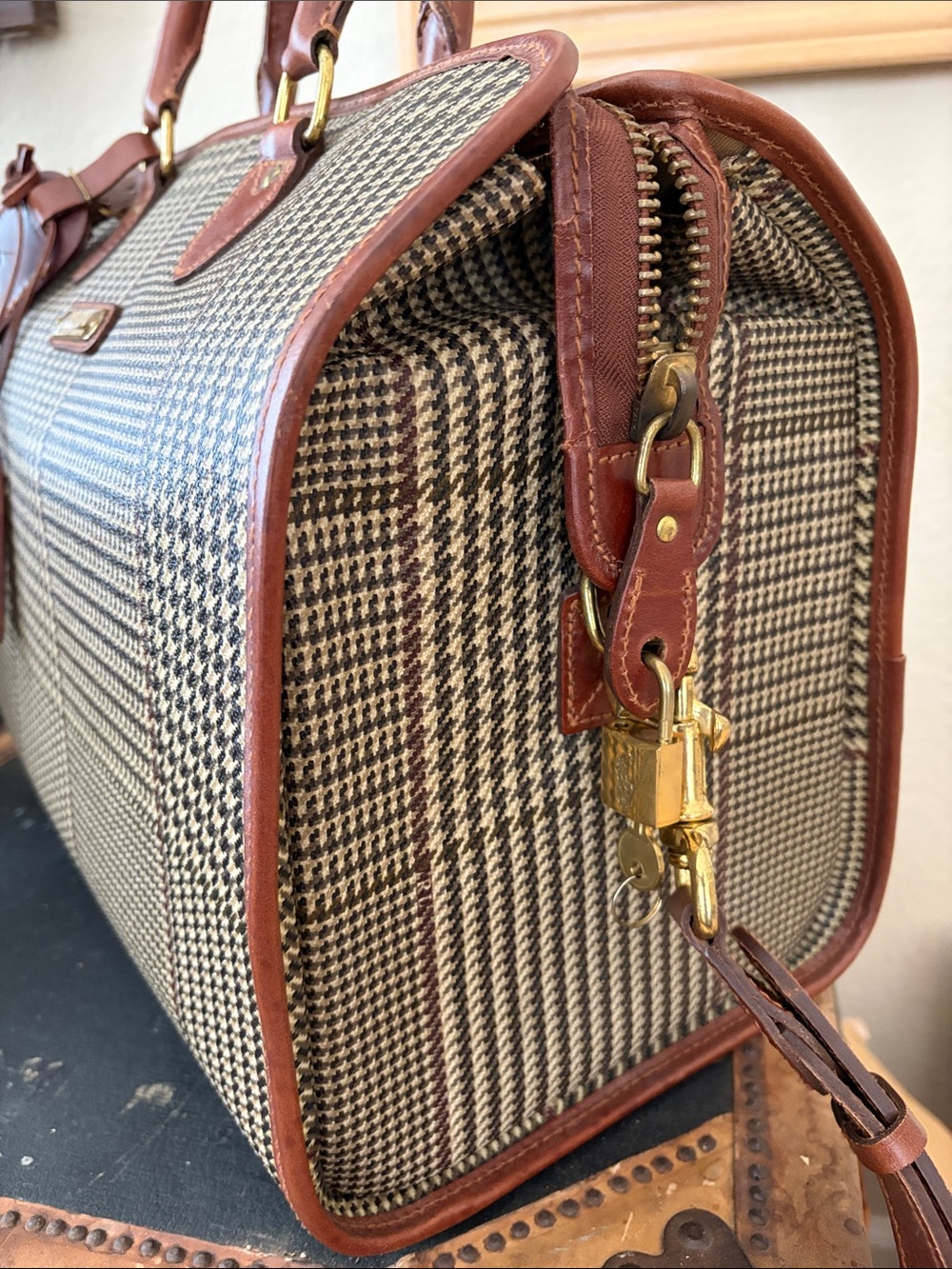 RARE Ralph Lauren Vintage πΏπππ & πΎππ¦ Houndstooth Boston Travel Doctors Lg Bag - Picture 16 of 16